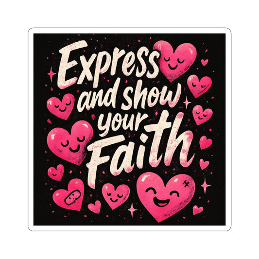 Express and Show Your Faith Kiss-Cut Sticker — Inspirational Christian Faith Sticker with Pink Hearts