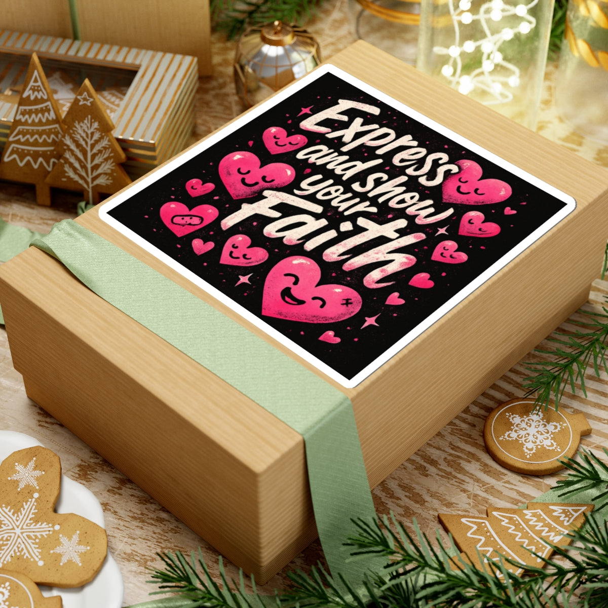 Express and Show Your Faith Kiss-Cut Sticker — Inspirational Christian Faith Sticker with Pink Hearts