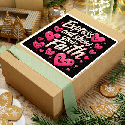 Express and Show Your Faith Kiss-Cut Sticker — Inspirational Christian Faith Sticker with Pink Hearts
