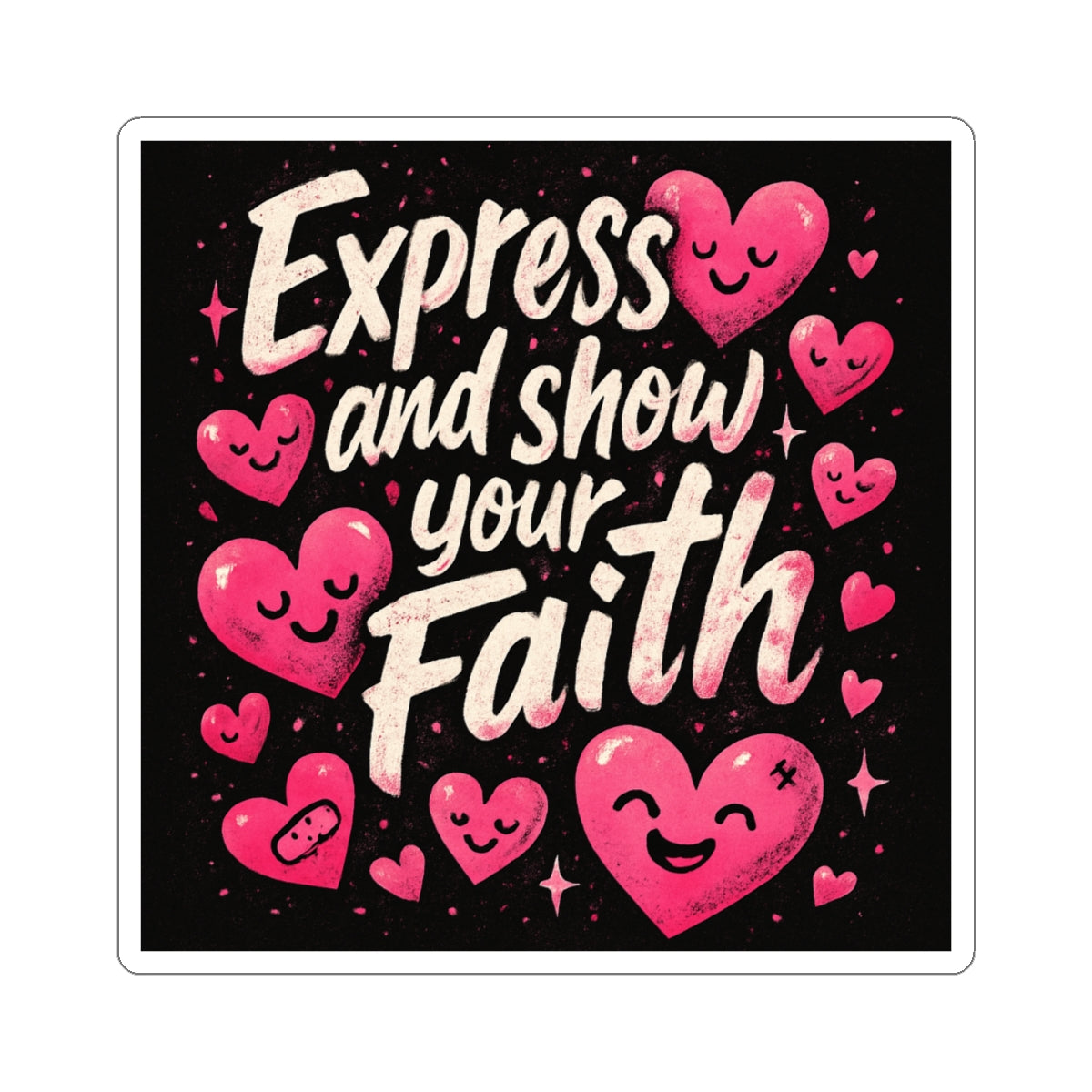 Express and Show Your Faith Kiss-Cut Sticker — Inspirational Christian Faith Sticker with Pink Hearts