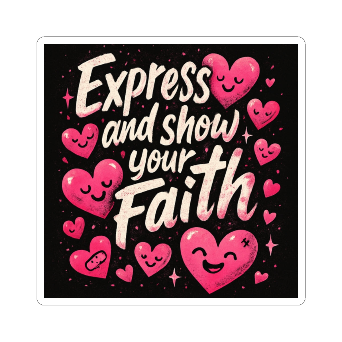 Express and Show Your Faith Kiss-Cut Sticker — Inspirational Christian Faith Sticker with Pink Hearts