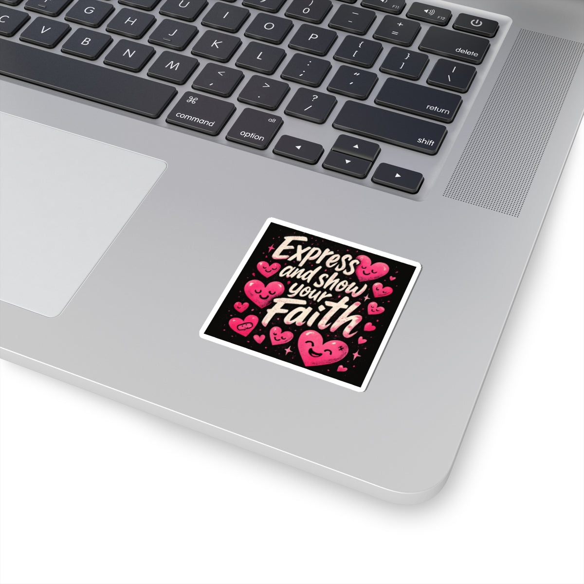Express and Show Your Faith Kiss-Cut Sticker — Inspirational Christian Faith Sticker with Pink Hearts